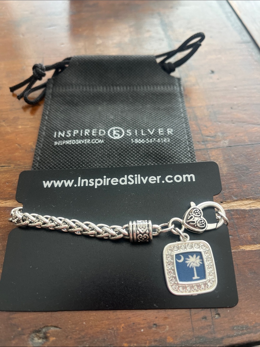 Silver Chain Bracelet with Blue Palmetto Moon Charm